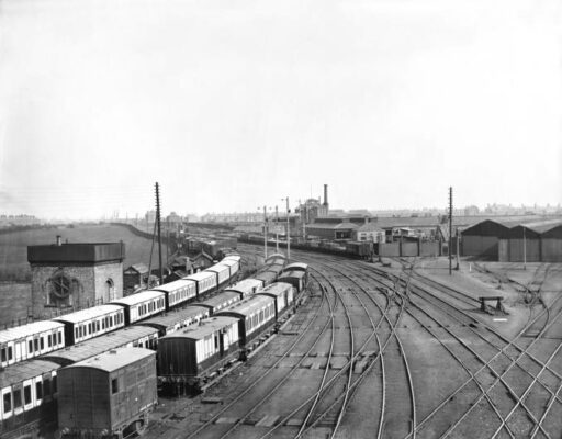 Crewe from North Junction signal cabin, April 1881. Before the coming of the railways Crewe was a tiny hamlet. However, in the 1830s the hamlet quickly expanded when the railway works were built, and the station was on the main line from London to the North West of England.