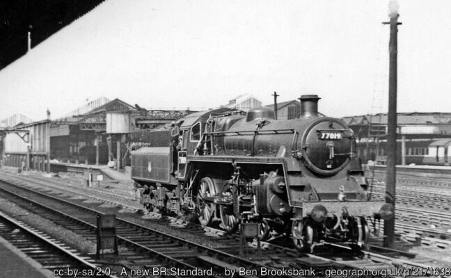 View northward, from the south end of Platform 3. BR Standard 3MT No. 77019, brand-new - but from Swindon Works, is working as a South End Pilot.