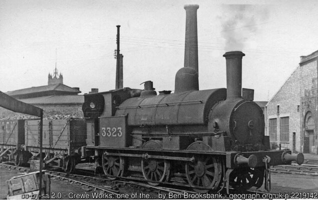 This ex-LNW 2F 'Special' 0-6-0 saddle-tank had been so long on the Chief Mechanical Engineer's stock of Works shunters that it retained its LNW No. 3323 and kept it until condemned in 1954.